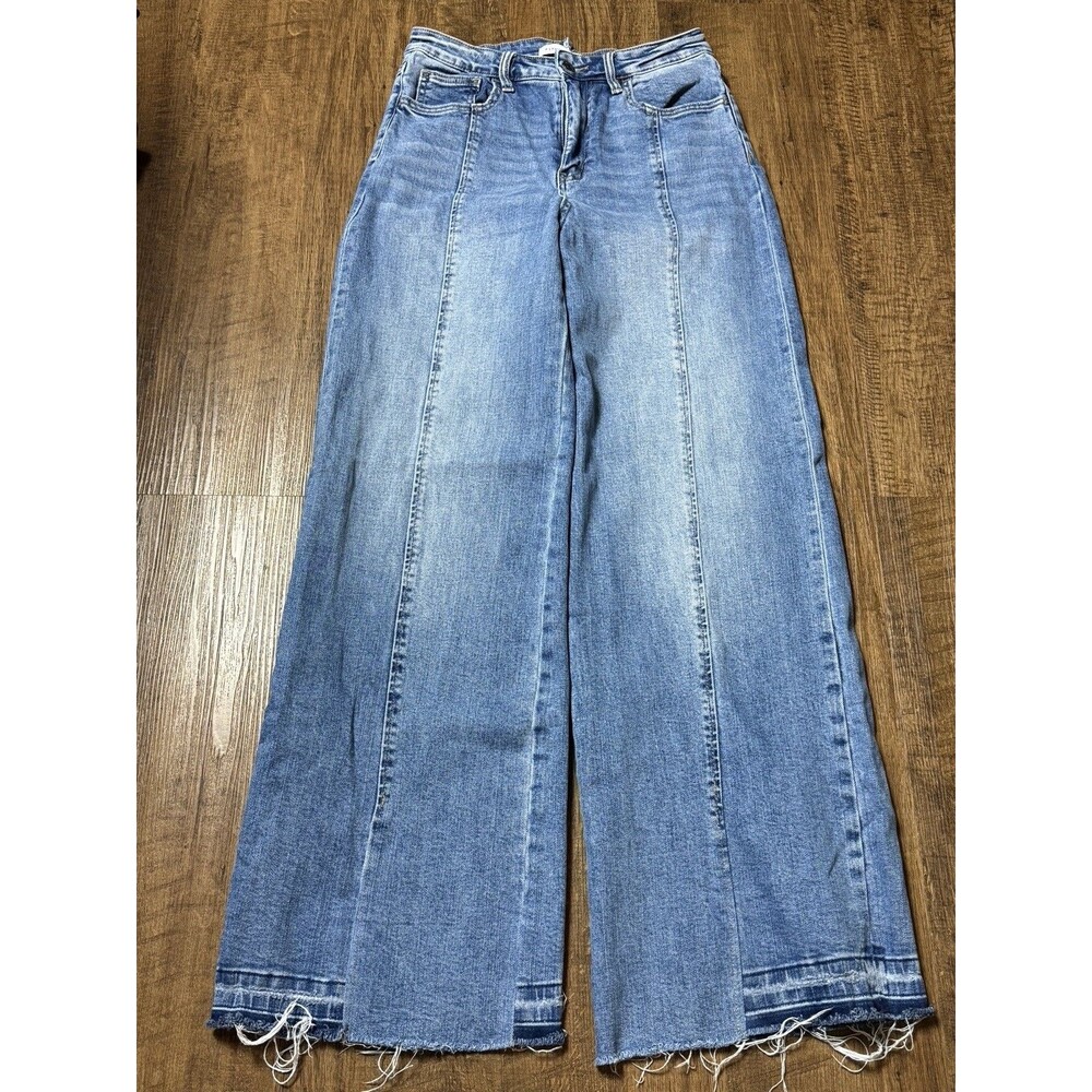 Flying Monkey High Rise Straight Jeans Womens 28x30 Blue Distressed Frayed Hem